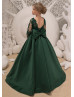 Green Lace Satin Long Sleeves Flower Girl Dress